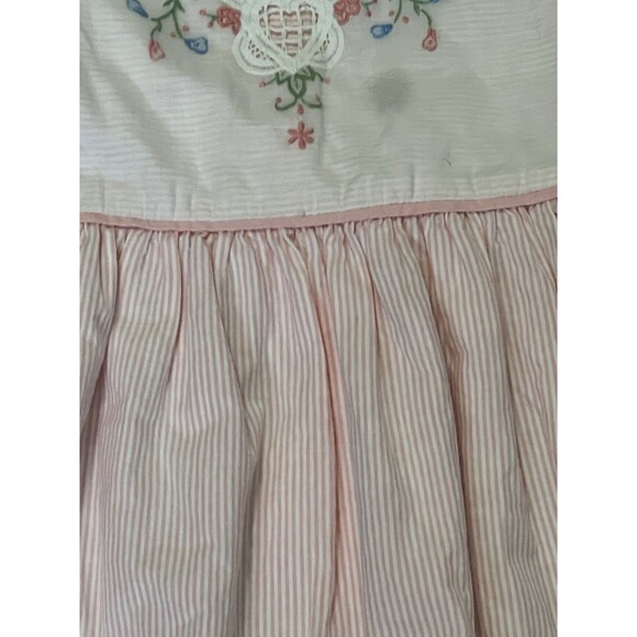 Vintage Allison Rose Pink Striped Dress - Embroidered, Cutout Lace, 6X - Picture 4 of 7